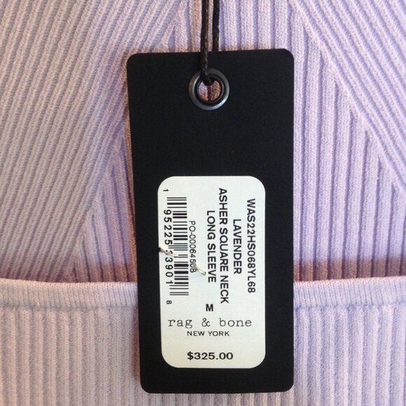 Rag & Bone Asher Square Neck Long Sleeve Top Lavender Medium (See Note) NWT - Picture 2 of 6